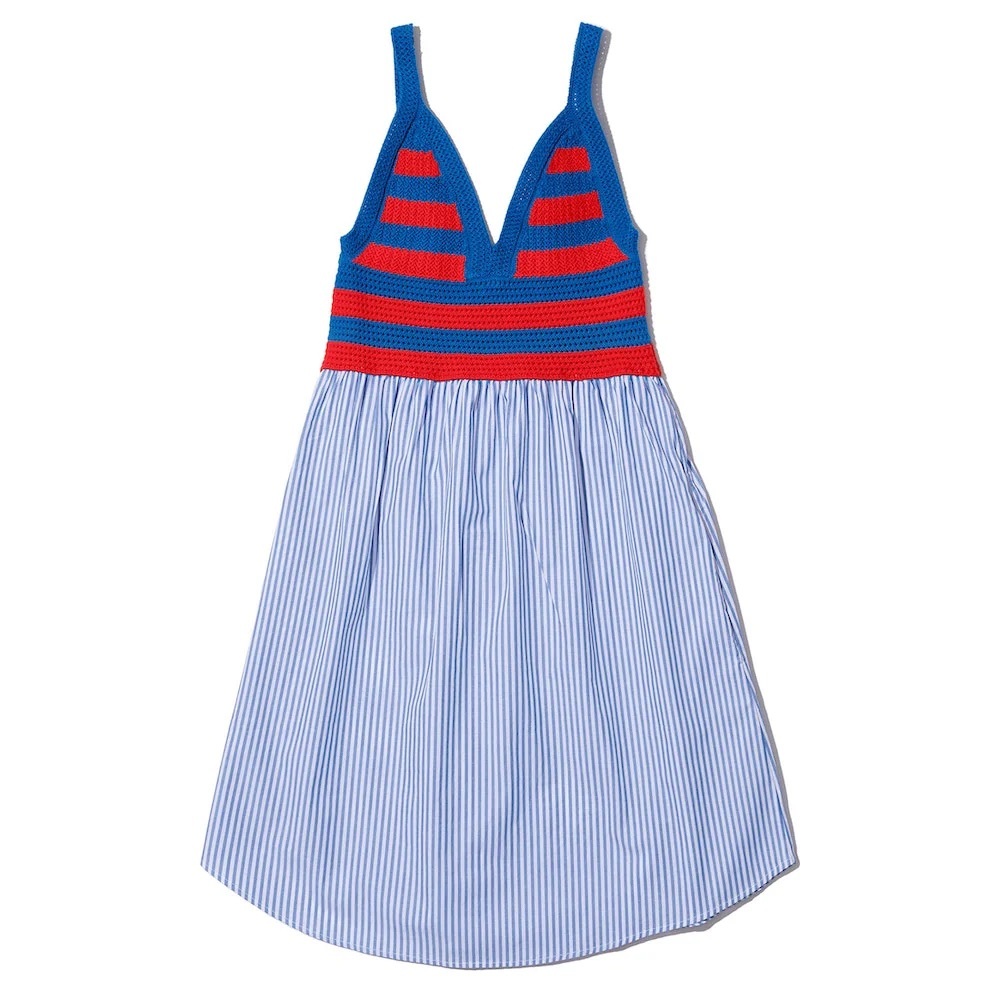KULE NWT Women’s red blue striped The Esmee Sleeveless Crocheted dress Medium